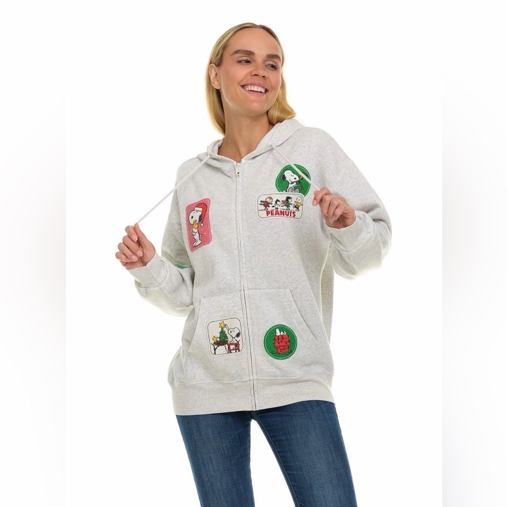 Women’s Peanuts Full Zip Hoodie With Character Patches Size XS - Picture 8 of 10